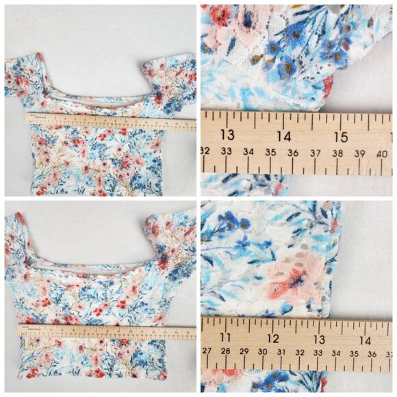 Hollister Off The Shoulder Floral Crop Top Size M White Blue Red Pink Floral - Picture 5 of 7